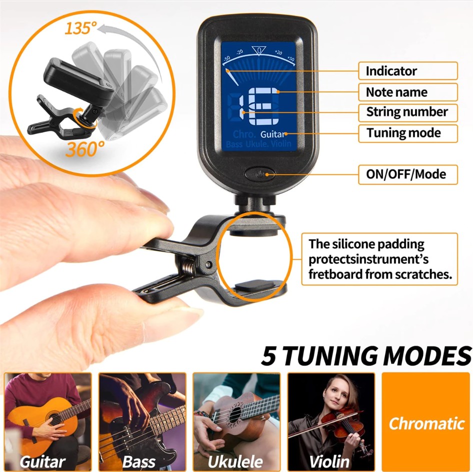 Miwayer Digital Chromatic Clip-On Guitar Tuner LCD Mini Tuner for Guitar Ukulele Violin - Image 5