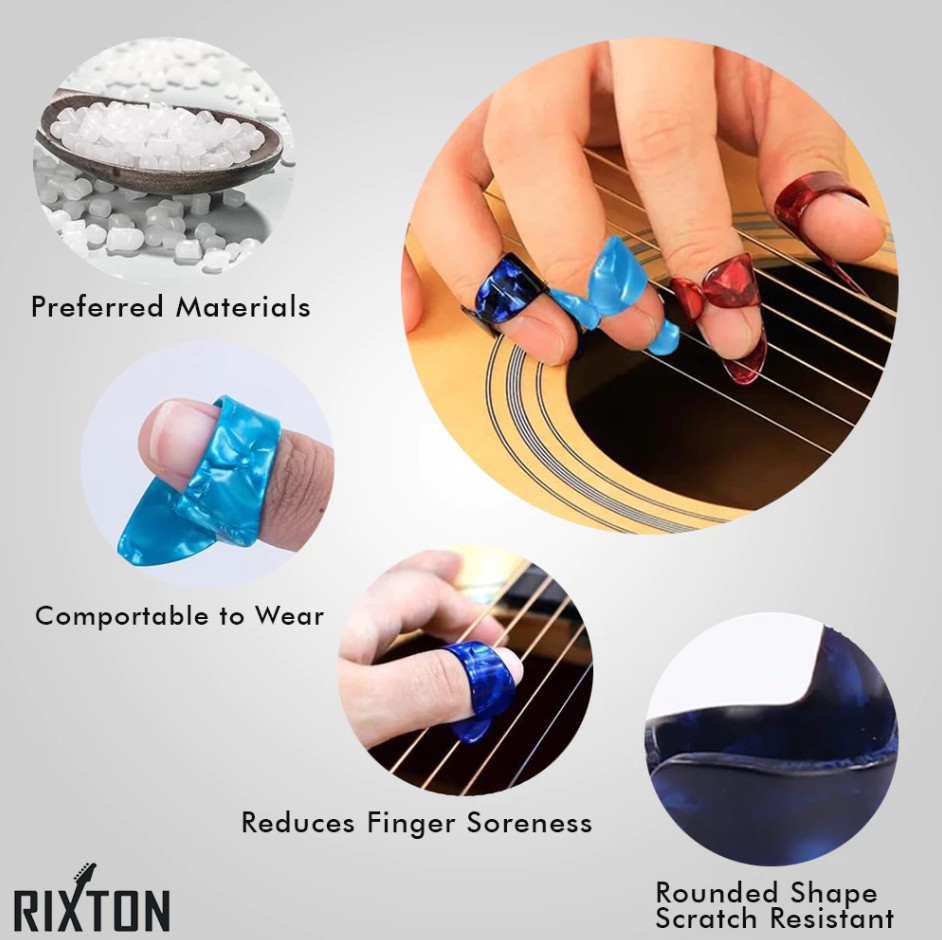 RIXTON Guitar Finger Pick and Thumb Pick Random Colors for Acoustic Electric Guitar and Ukulele - Image 8