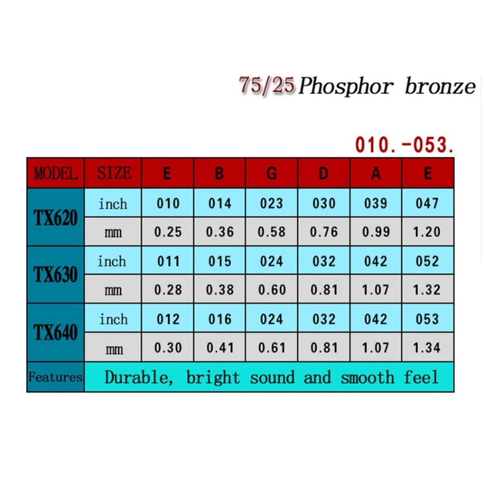 Orphee 6Pcs/set Acoustic Guitar String Hexagonal core+8% Nickel Extra light TX620/TX630/TX640 - Image 6