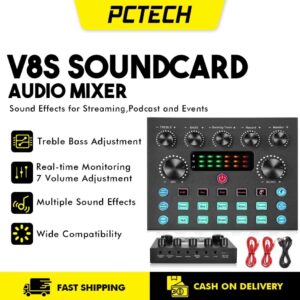 Popcorn V8s F998 Sound Card Effects with Audio Mixer For Streaming, Podcast Streaming Voice Changer