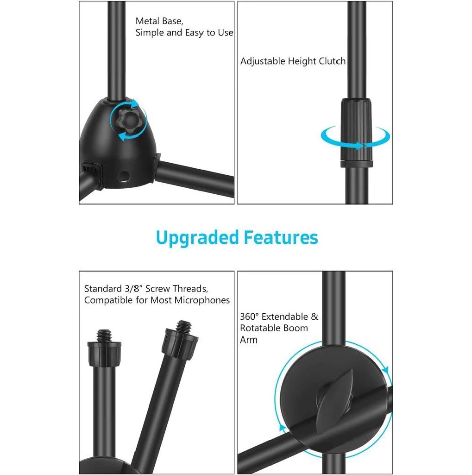 Supermax Microphone Stand, High Quality Heavy Duty Adjustable Collapsible Tripod Boom Mic Stands Ph - Image 8