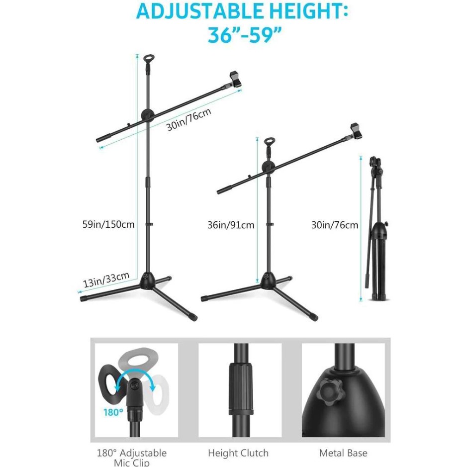 Supermax Microphone Stand, High Quality Heavy Duty Adjustable Collapsible Tripod Boom Mic Stands Ph - Image 3