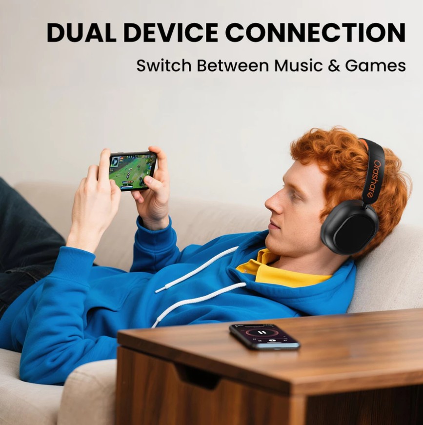 Orashare HS05 Wireless Headphones Bluetooth 5.4 Low Latency Gaming 17H Playtime Foldable & Bass - Image 2