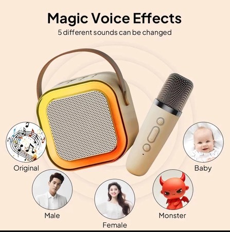 K12 Mini Karaoke Wireless Audio SpeakerBluetooth Microphone Portable HomeKTV With 2 Microphone - Image 8
