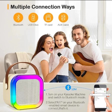 K12 Mini Karaoke Wireless Audio SpeakerBluetooth Microphone Portable HomeKTV With 2 Microphone - Image 7