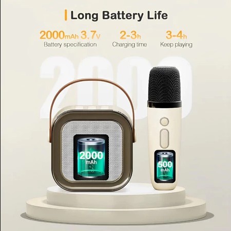 K12 Mini Karaoke Wireless Audio SpeakerBluetooth Microphone Portable HomeKTV With 2 Microphone - Image 4