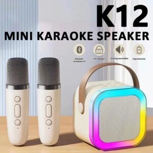 K12 Mini Karaoke Wireless Audio SpeakerBluetooth Microphone Portable HomeKTV With 2 Microphone
