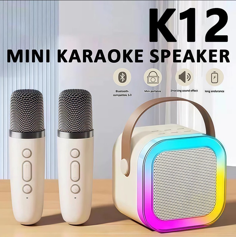 K12 Mini Karaoke Wireless Audio SpeakerBluetooth Microphone Portable HomeKTV With 2 Microphone