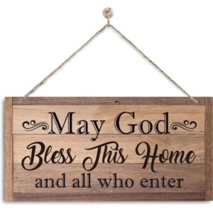 Christian Home Decor, May God Bless This Home, Decorative Wall Plaque, Rustic Door Sign with Hanging Rope, Front Door Decor, Religious