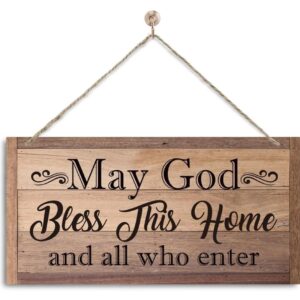 Christian Home Decor, May God Bless This Home, Decorative Wall Plaque, Rustic Door Sign with Hanging Rope, Front Door Decor, Religious