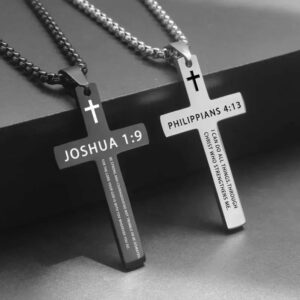 1PC 304L Stainless Steel Bible Verse Necklace for Men Jesus Cross Necklace Men Spiritual Jewelry