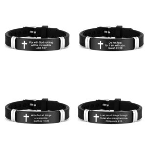 Religious Inspirational Bible Quote Bracelet For Men Stainless Steel Adjustable Silicone Bracelet